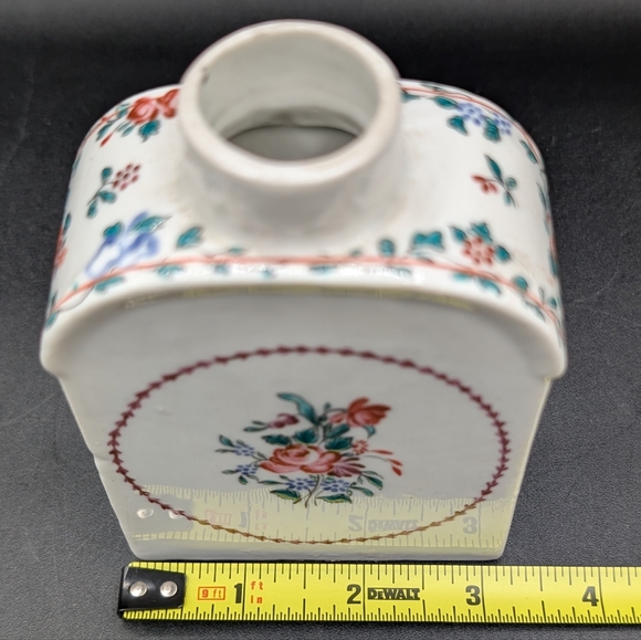 c18th Century Chinese Export Hand Painted Floral Red Roses Blue Daisy Tea Caddy - Picture 11 of 13